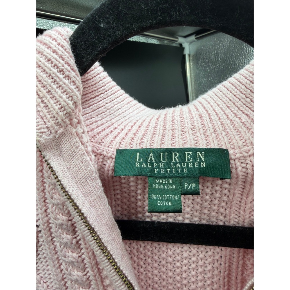Lauren Ralph Lauren Petite Pink Cable Knit 1/4 Zip‎ Cotton Sweater P/P Small - Picture 2 of 8